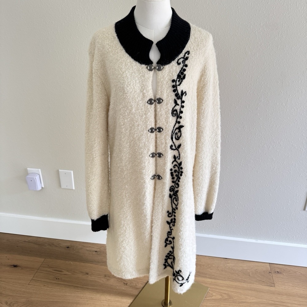 Classic Alpaca Duster Long Cardigan Coat XXL Black Cream Pewter Buttons Western